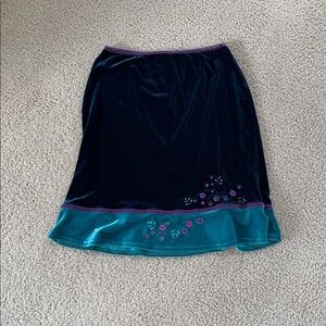 Vintage Dark Greenish Blue and Lower Trim Teal A-Line Skirt Floral Embroidery